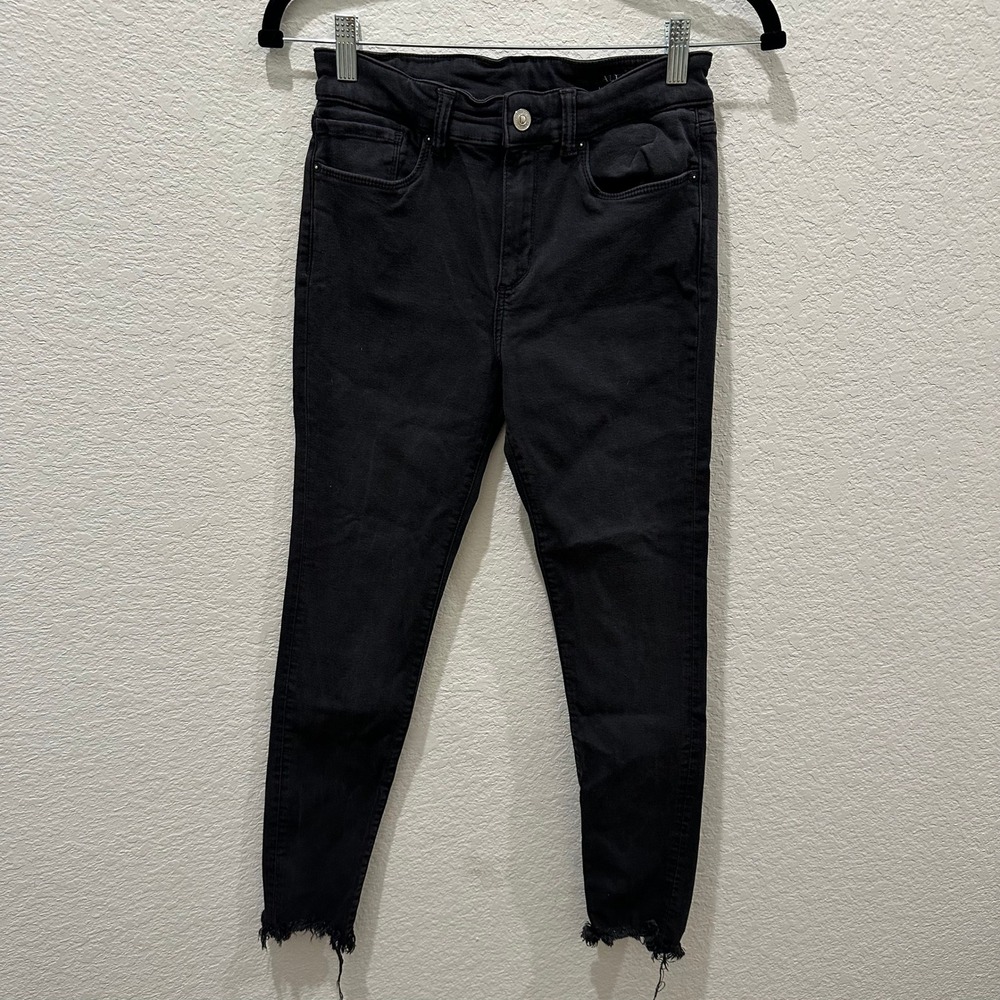 AllSaints Miller Skinny Jeans Washed Black Raw Hem W27 Mid Rise Stretch Denim